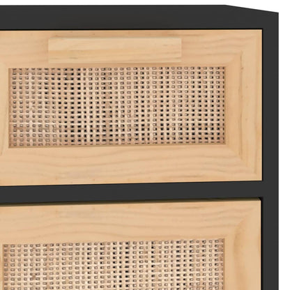 vidaXL Buffet noir 60x30x75cm bois de pin massif et rotin naturel