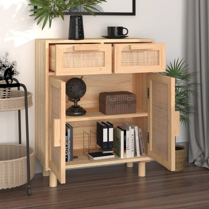 vidaXL Buffet marron 60x30x75 cm en pin massif et rotin naturel