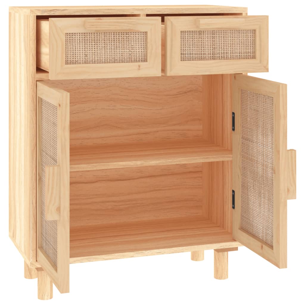 vidaXL Buffet marron 60x30x75 cm en pin massif et rotin naturel