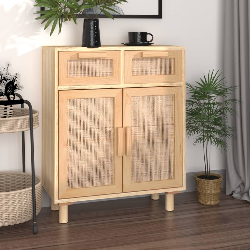 vidaXL Buffet marron 60x30x75 cm en pin massif et rotin naturel