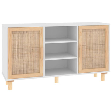 vidaXL Buffet blanc 105x30x60 cm bois de pin massif et rotin naturel