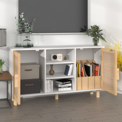 vidaXL Buffet blanc 105x30x60 cm bois de pin massif et rotin naturel