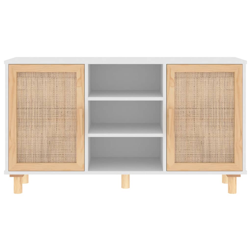 vidaXL Buffet blanc 105x30x60 cm bois de pin massif et rotin naturel