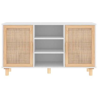 vidaXL Buffet blanc 105x30x60 cm bois de pin massif et rotin naturel