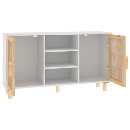 vidaXL Buffet blanc 105x30x60 cm bois de pin massif et rotin naturel