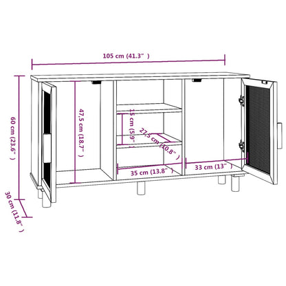 vidaXL Buffet blanc 105x30x60 cm bois de pin massif et rotin naturel