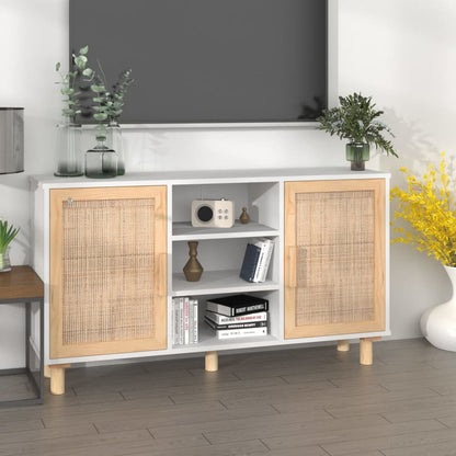 vidaXL Buffet blanc 105x30x60 cm bois de pin massif et rotin naturel
