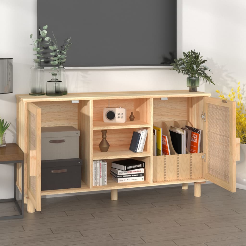 vidaXL Buffet marron 105x30x60 cm bois de pin massif et rotin naturel