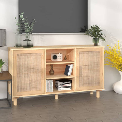 vidaXL Buffet marron 105x30x60 cm bois de pin massif et rotin naturel