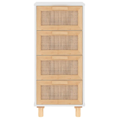vidaXL Buffet Blanc 40x30x90 cm Bois de pin massif et rotin naturel