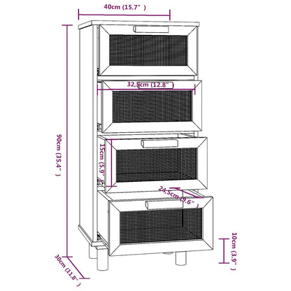 vidaXL Buffet Blanc 40x30x90 cm Bois de pin massif et rotin naturel