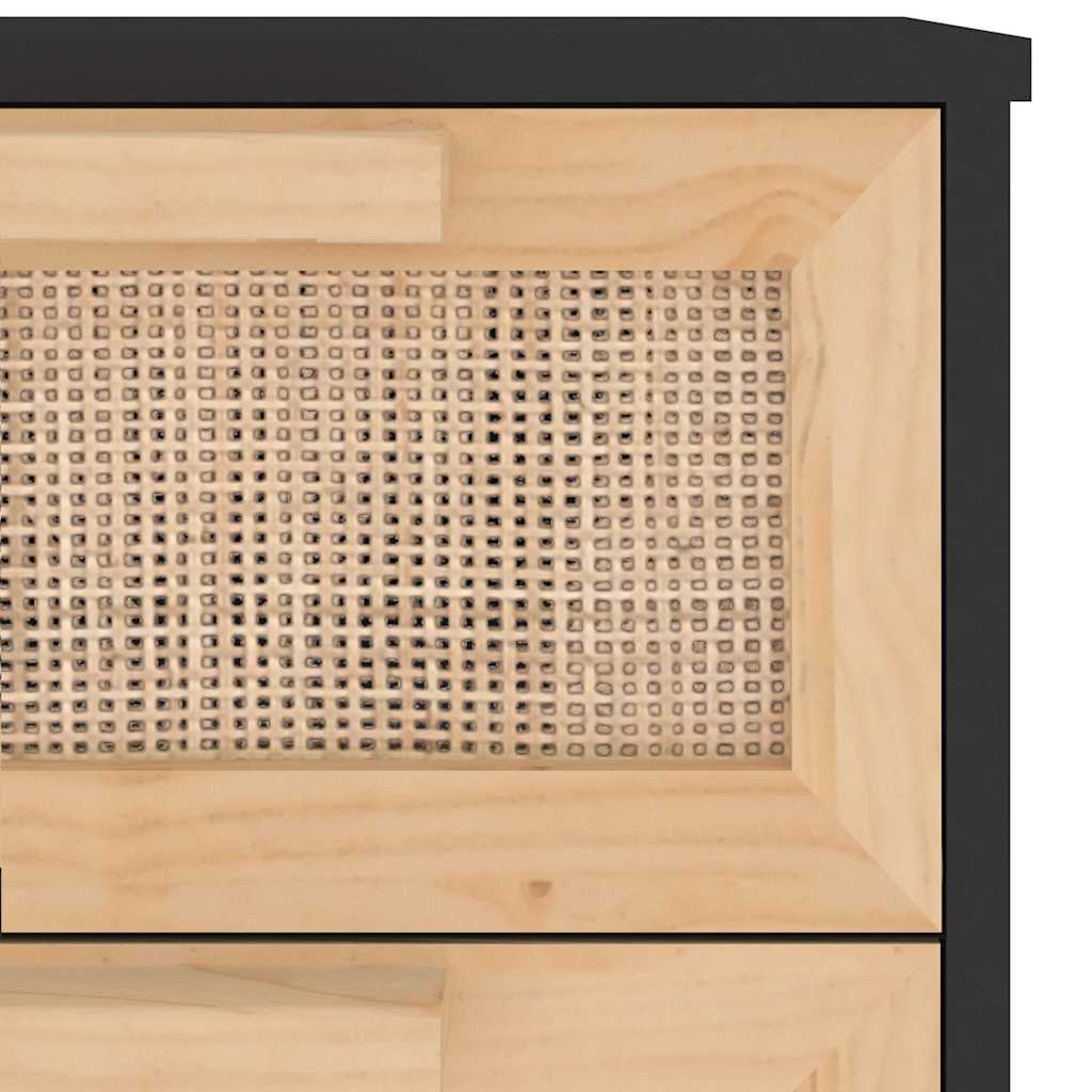 vidaXL Buffet noir 40x30x90 cm Bois de pin massif et rotin naturel
