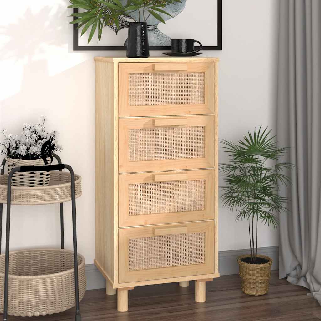 vidaXL Buffet marron 40x30x90 cm Bois de pin massif et rotin naturel