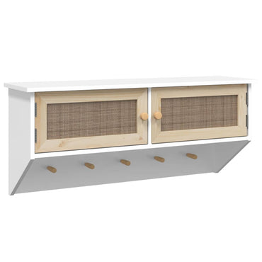 vidaXL Wandgarderobe Weiß Holzwerkstoff und Rattan Natur