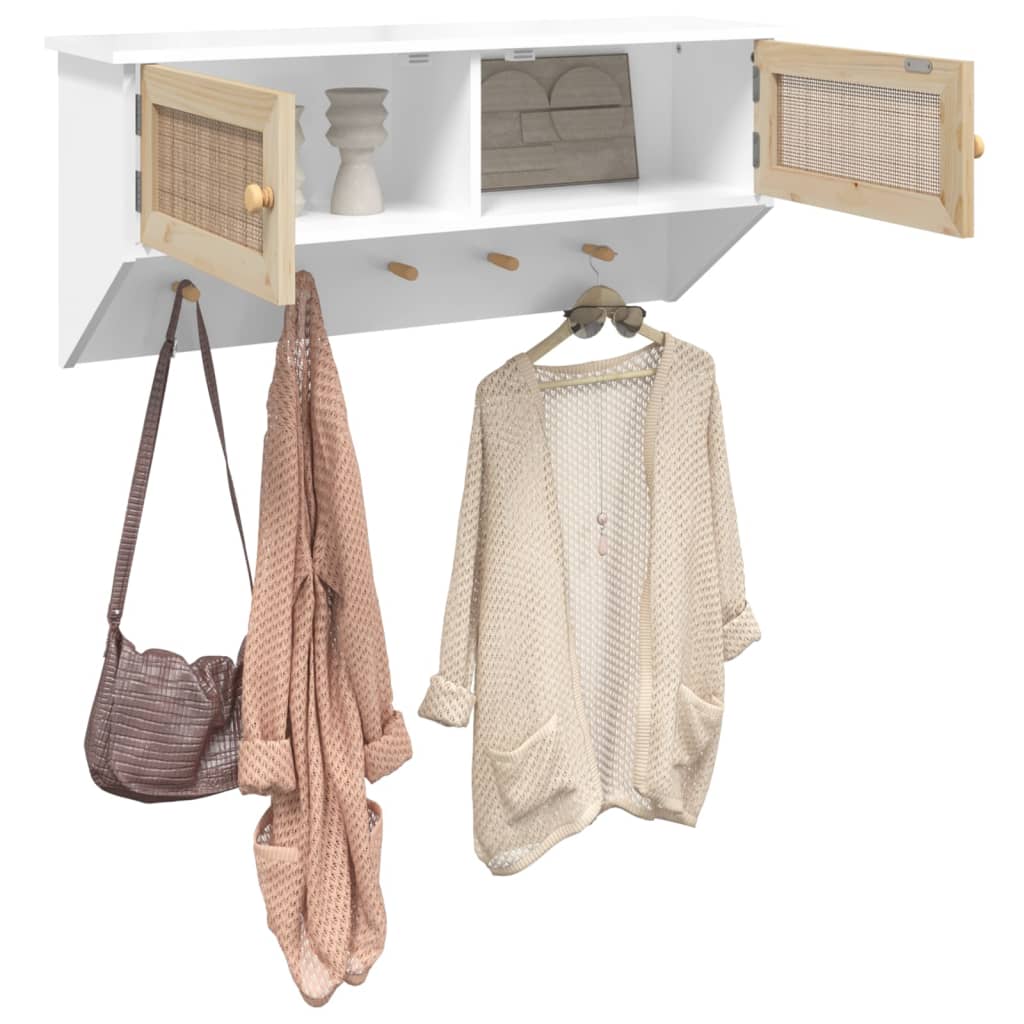 vidaXL Wandgarderobe Weiß Holzwerkstoff und Rattan Natur