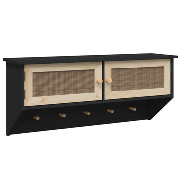 vidaXL Wandgarderobe Schwarz Holzwerkstoff und Rattan Natur