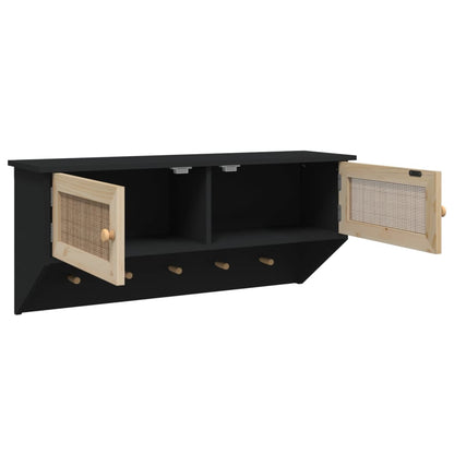 vidaXL Wandgarderobe Schwarz Holzwerkstoff und Rattan Natur