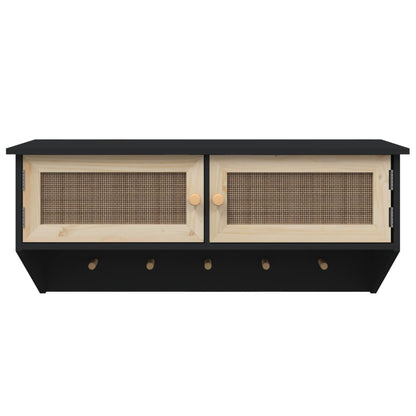 vidaXL Wandgarderobe Schwarz Holzwerkstoff und Rattan Natur