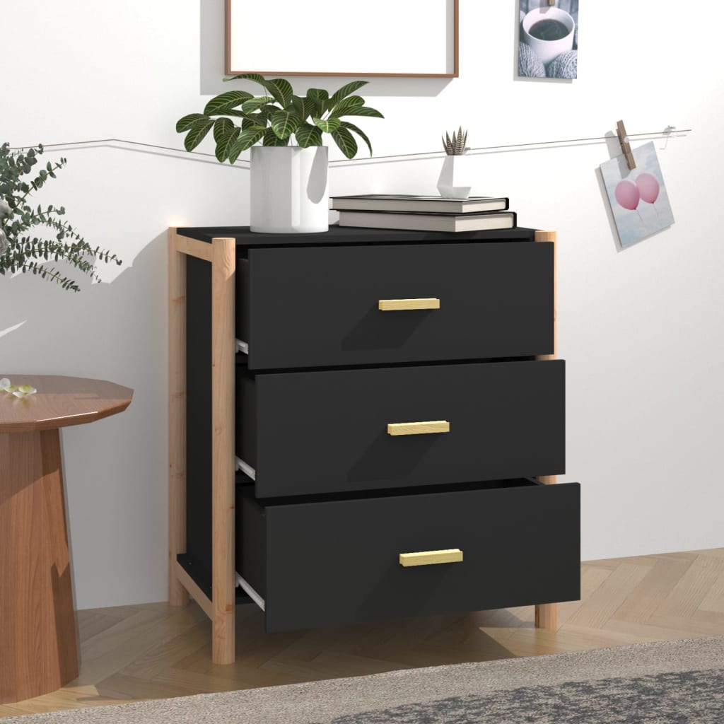 vidaXL Commode noire 62x38x70 cm en bois d'ingénierie