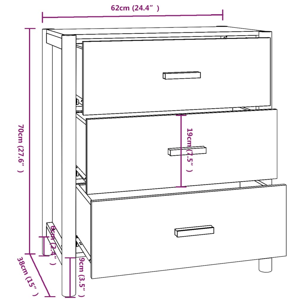 vidaXL Commode noire 62x38x70 cm en bois d'ingénierie
