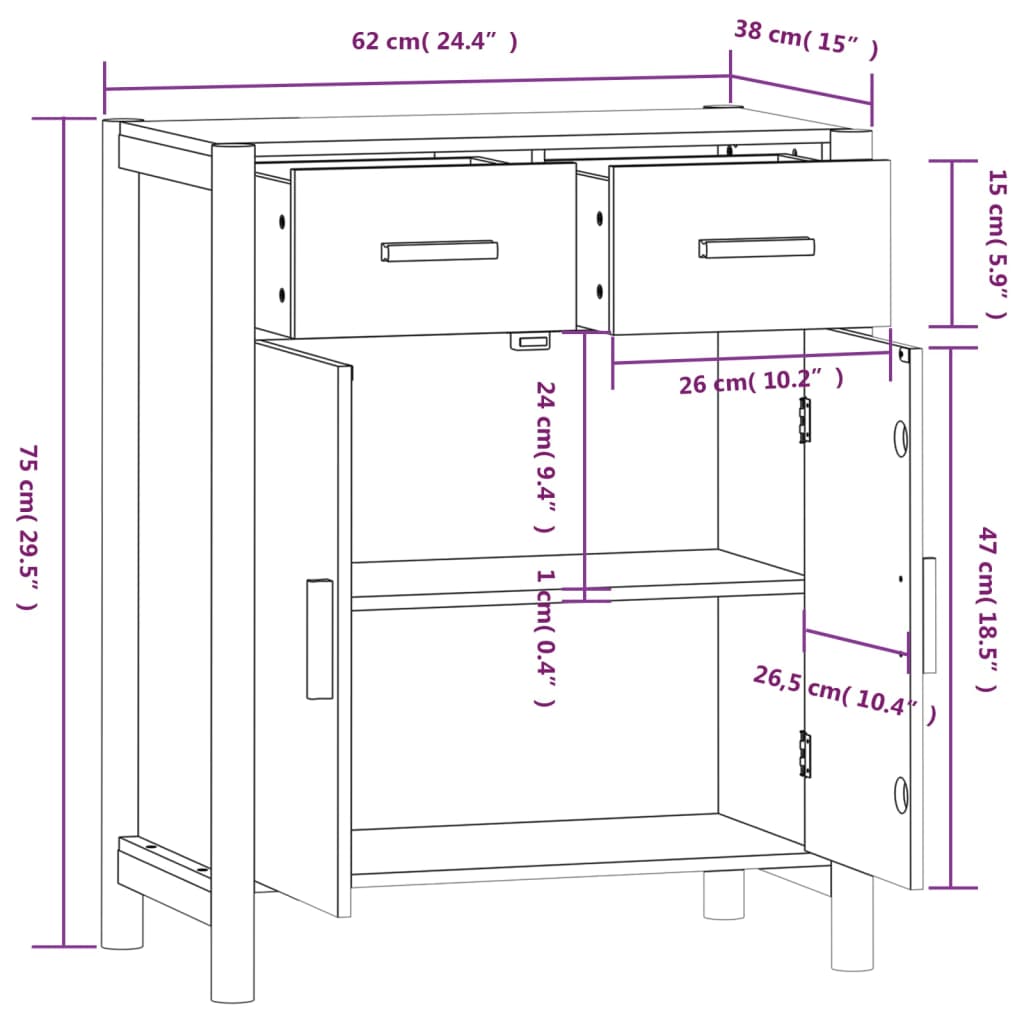 vidaXL Buffet noir 62x38x75 cm Bois d'ingénierie