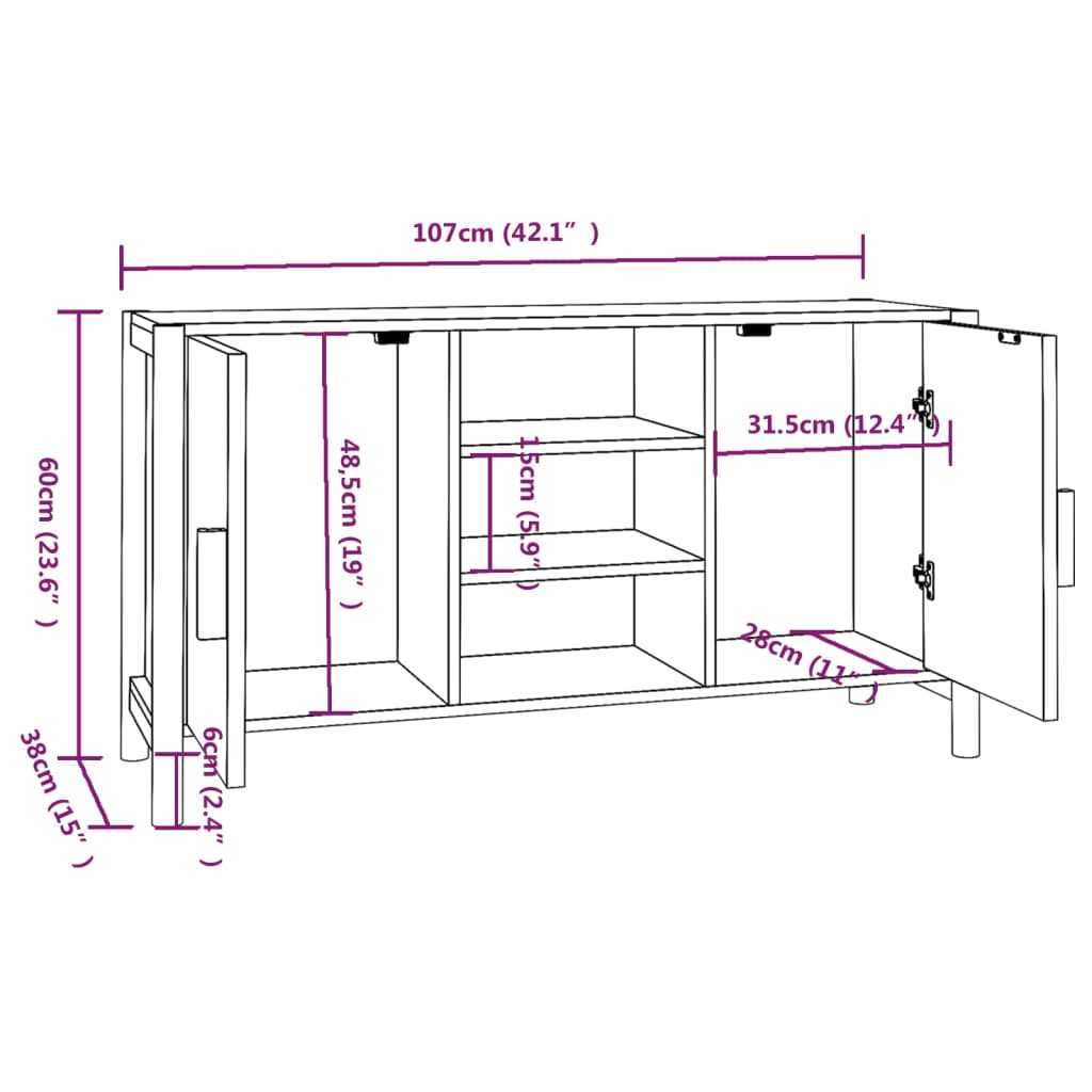 vidaXL Sideboard Weiß 107x38x60 cm Holzwerkstoff