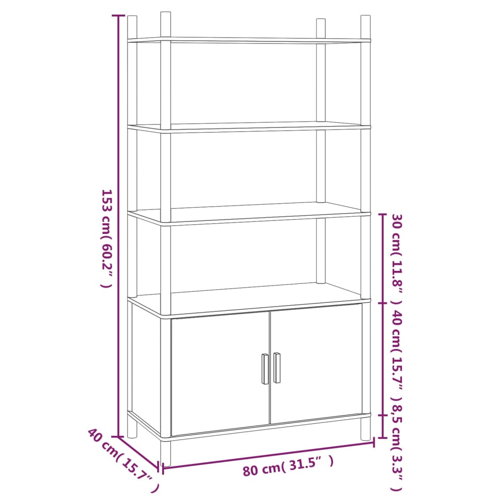 vidaXL Highboard Schwarz 80x40x153 cm Holzwerkstoff
