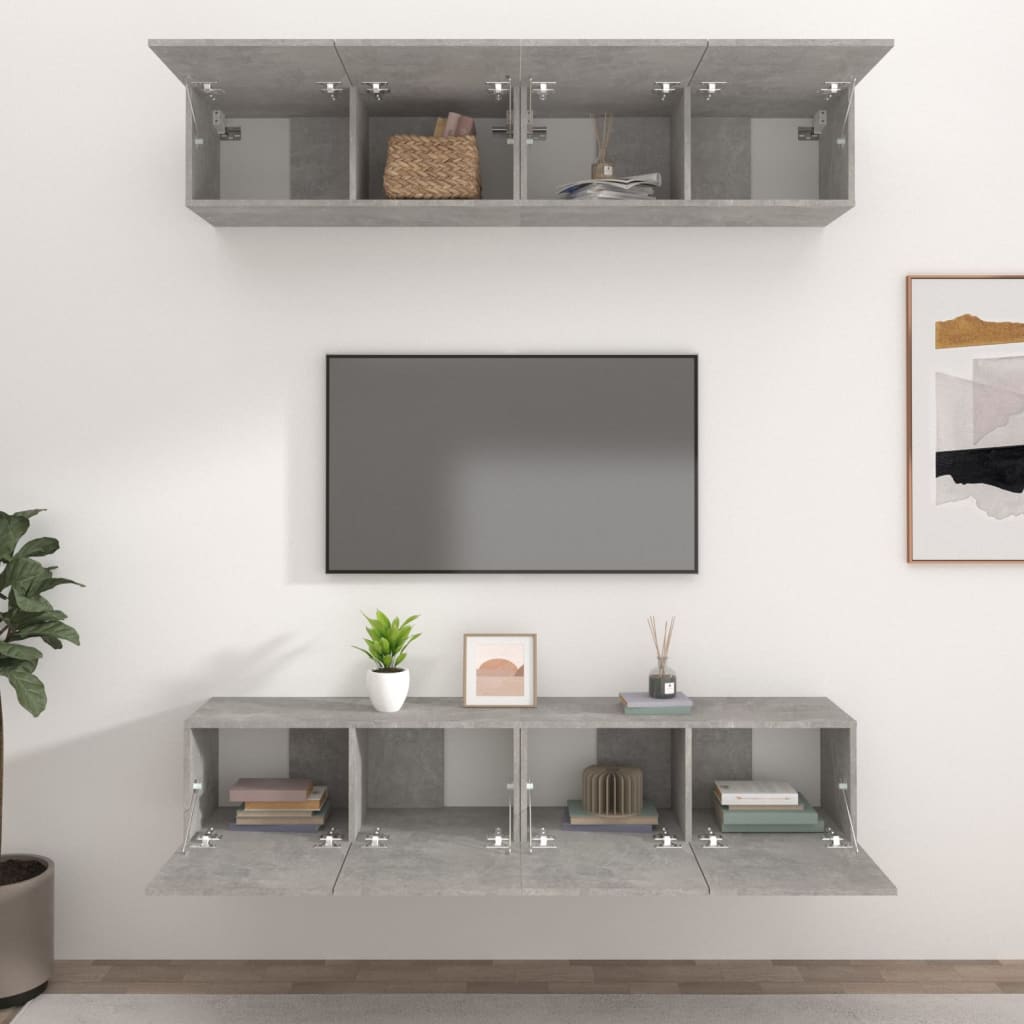 vidaXL Meubles TV 4 pcs. gris béton 80x30x30 cm bois d'ingénierie