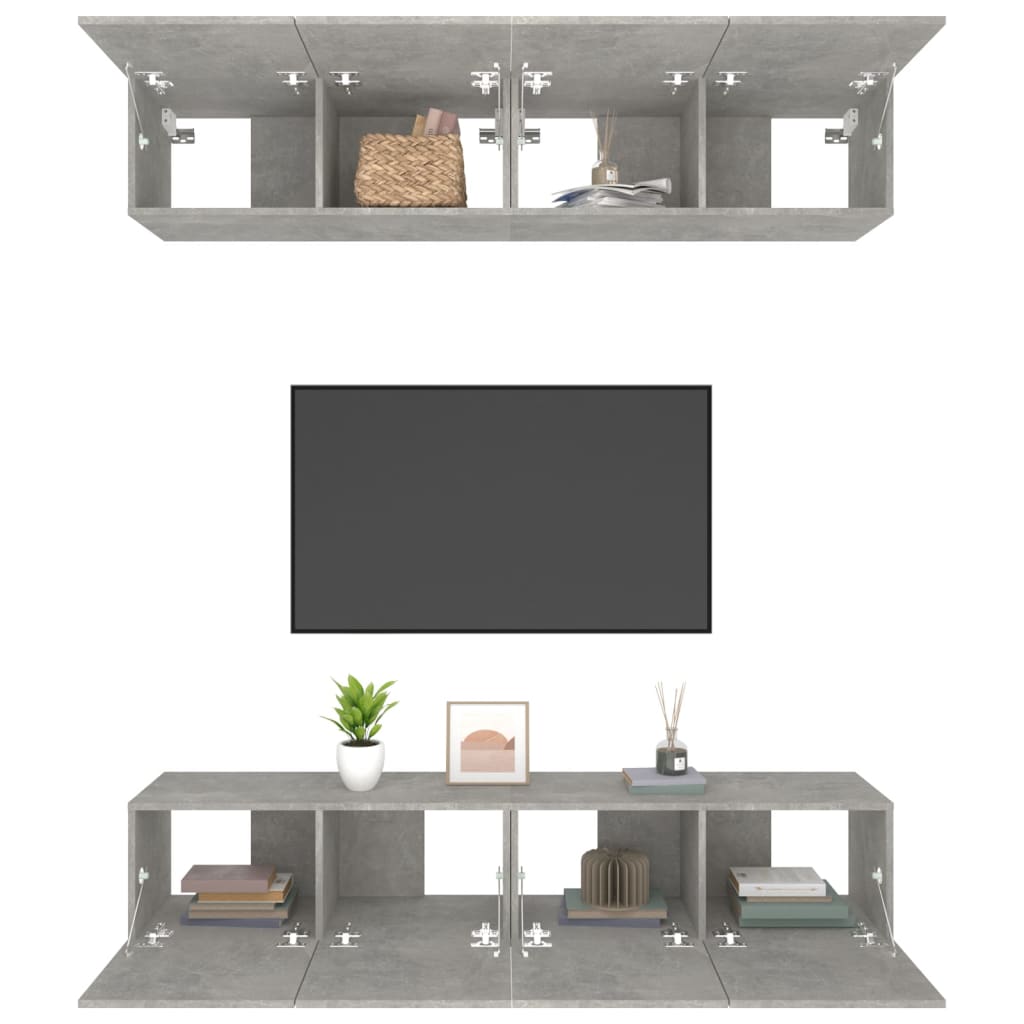 vidaXL Meubles TV 4 pcs. gris béton 80x30x30 cm bois d'ingénierie