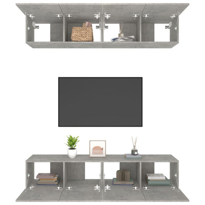 vidaXL Meubles TV 4 pcs. gris béton 80x30x30 cm bois d'ingénierie