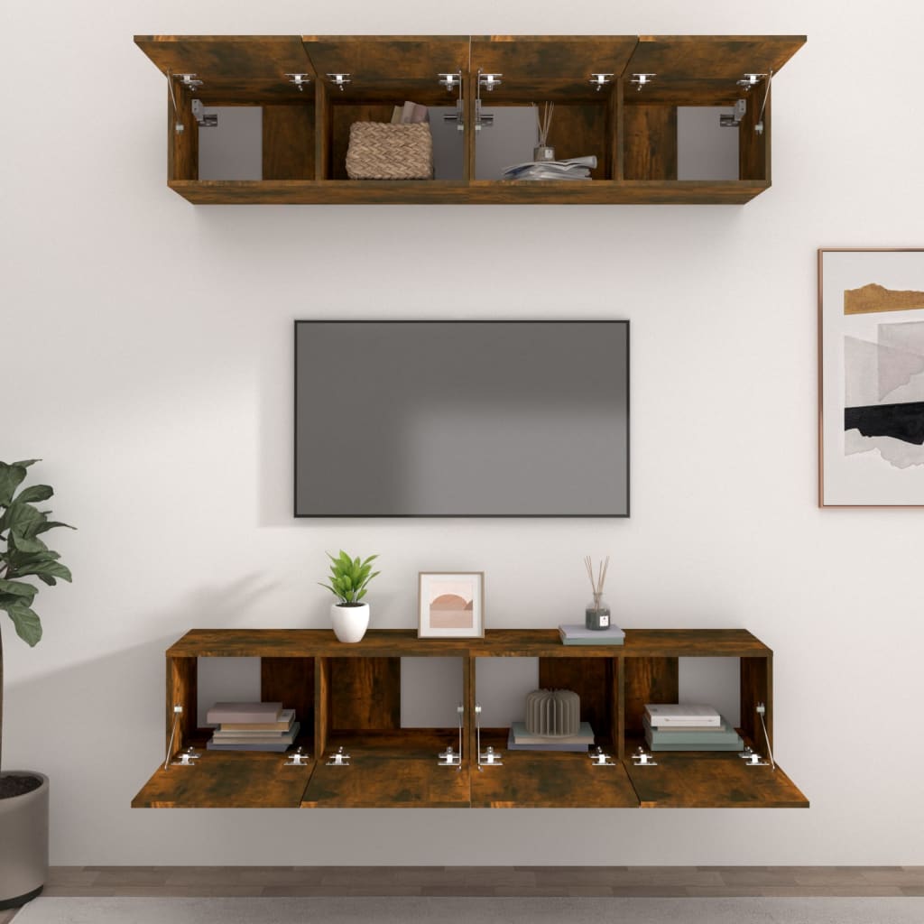 vidaXL Meubles TV 4 pcs Chêne fumé 80x30x30 cm Bois d'ingénierie