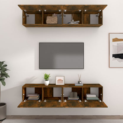 vidaXL Meubles TV 4 pcs Chêne fumé 80x30x30 cm Bois d'ingénierie