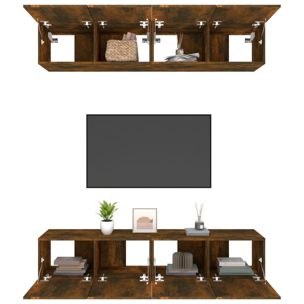 vidaXL Meubles TV 4 pcs Chêne fumé 80x30x30 cm Bois d'ingénierie