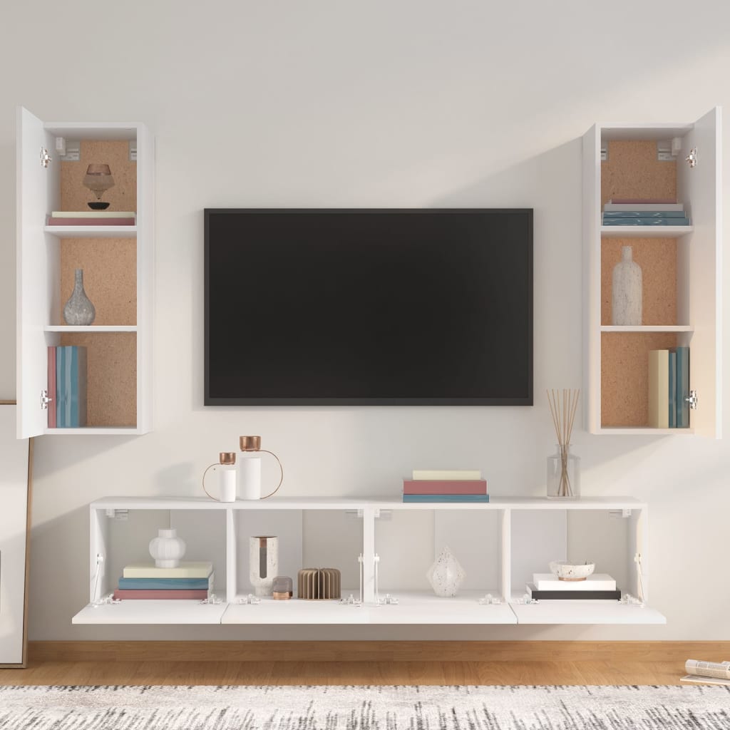 vidaXL Ensemble de 4 meubles TV Blanc Bois d'ingénierie
