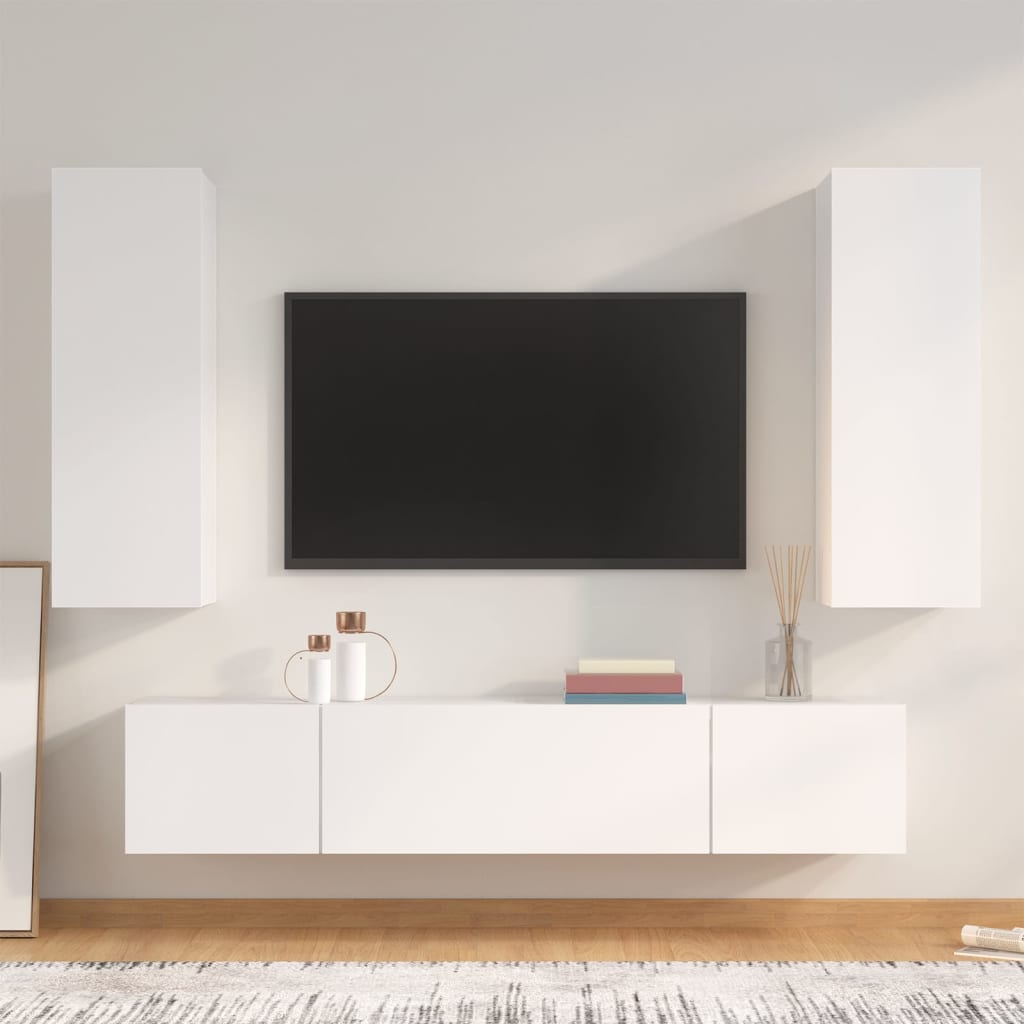 vidaXL Ensemble de 4 meubles TV Blanc Bois d'ingénierie