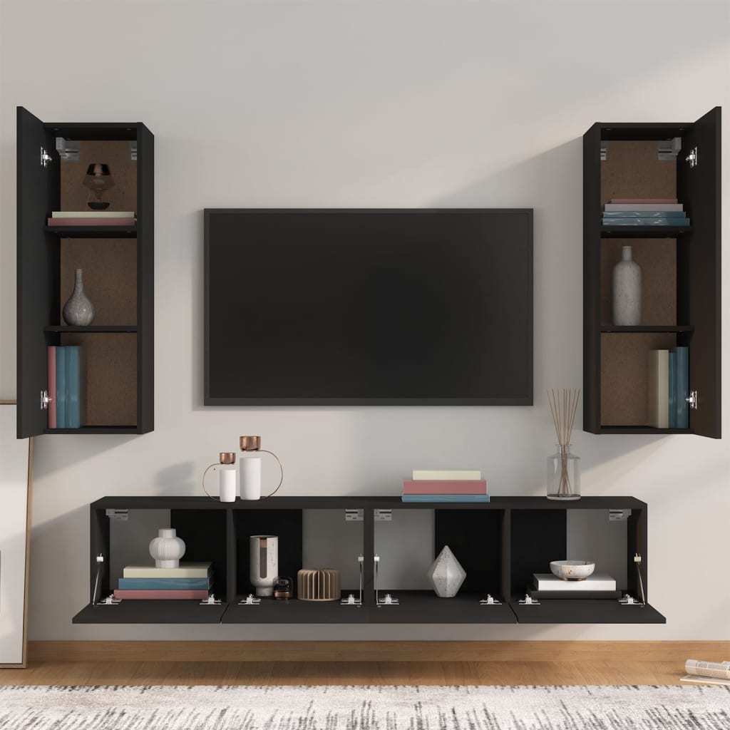 vidaXL 4-tlg. TV-Schrank-Set Schwarz Holzwerkstoff