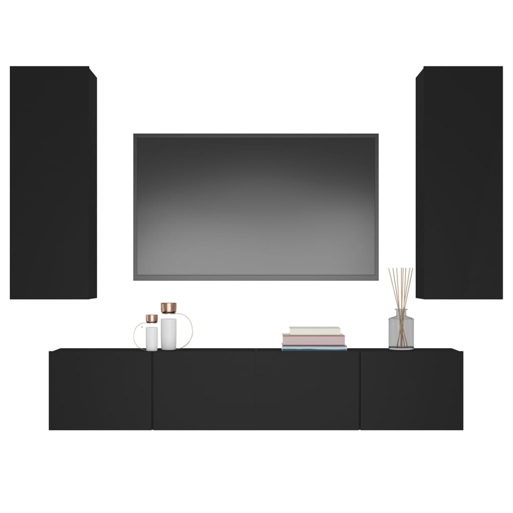 vidaXL 4-tlg. TV-Schrank-Set Schwarz Holzwerkstoff