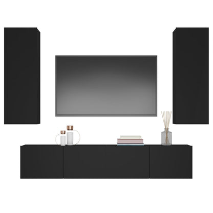 vidaXL 4-tlg. TV-Schrank-Set Schwarz Holzwerkstoff