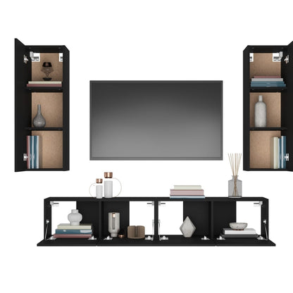 vidaXL 4-tlg. TV-Schrank-Set Schwarz Holzwerkstoff