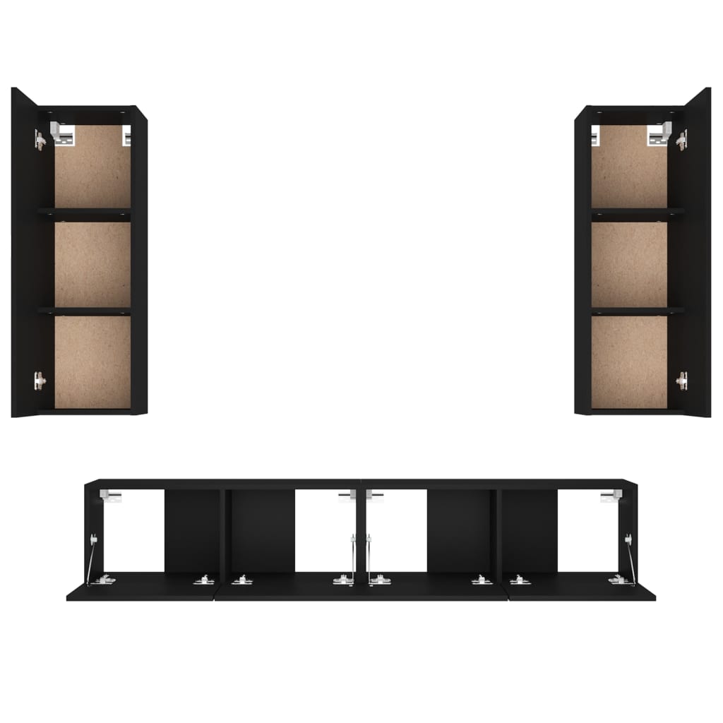 vidaXL 4-tlg. TV-Schrank-Set Schwarz Holzwerkstoff