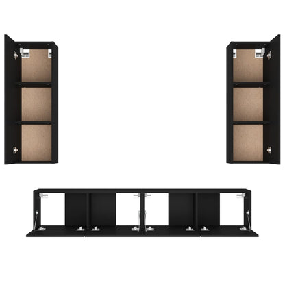 vidaXL 4-tlg. TV-Schrank-Set Schwarz Holzwerkstoff