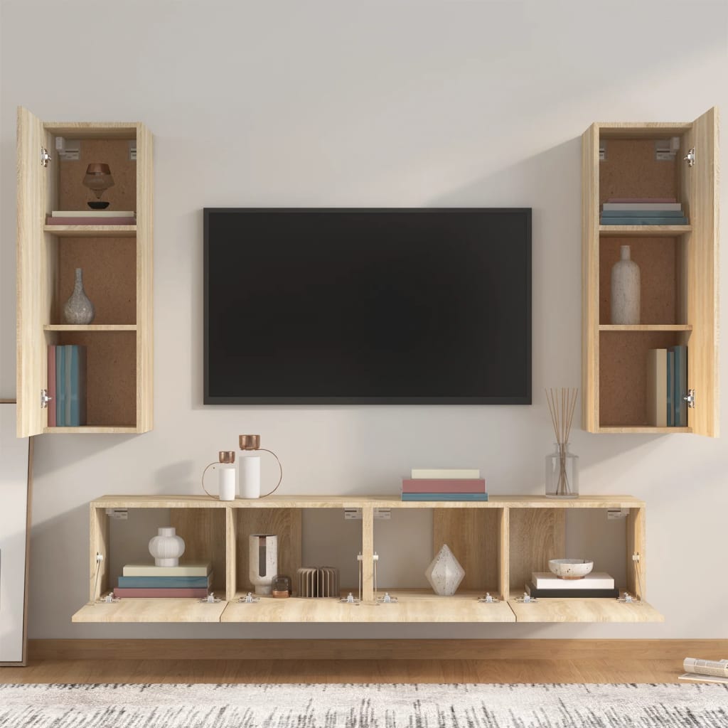 vidaXL Meuble TV 4 pcs Aggloméré Chêne Sonoma