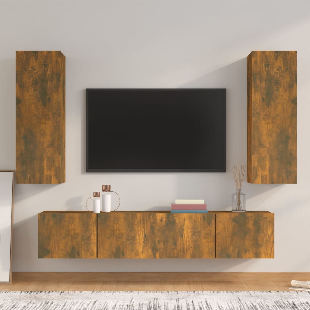 vidaXL Ensemble de 4 meubles TV en aggloméré chêne fumé