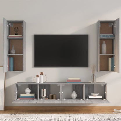 vidaXL Meuble TV, 4 pcs, Gris sonoma, Bois d'ingénierie