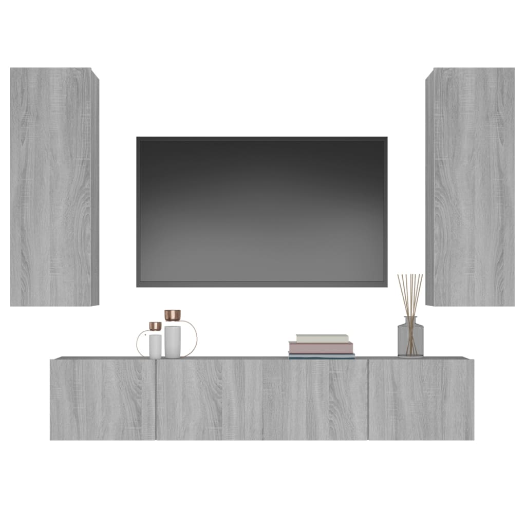 vidaXL Meuble TV, 4 pcs, Gris sonoma, Bois d'ingénierie