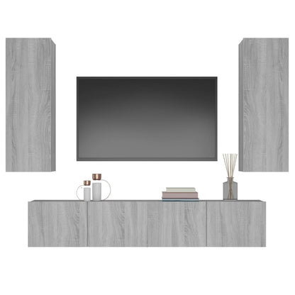 vidaXL Meuble TV, 4 pcs, Gris sonoma, Bois d'ingénierie