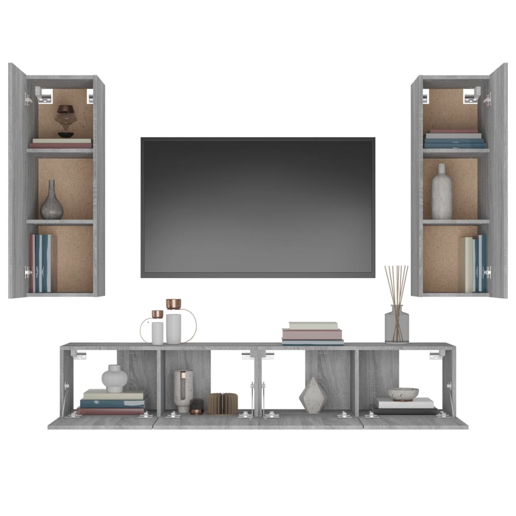 vidaXL Meuble TV, 4 pcs, Gris sonoma, Bois d'ingénierie