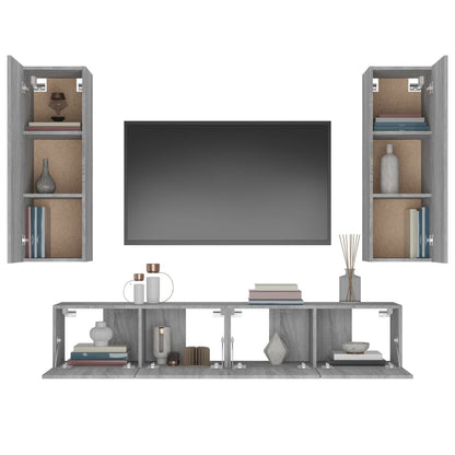vidaXL Meuble TV, 4 pcs, Gris sonoma, Bois d'ingénierie