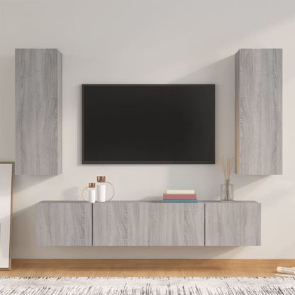 vidaXL Meuble TV, 4 pcs, Gris sonoma, Bois d'ingénierie