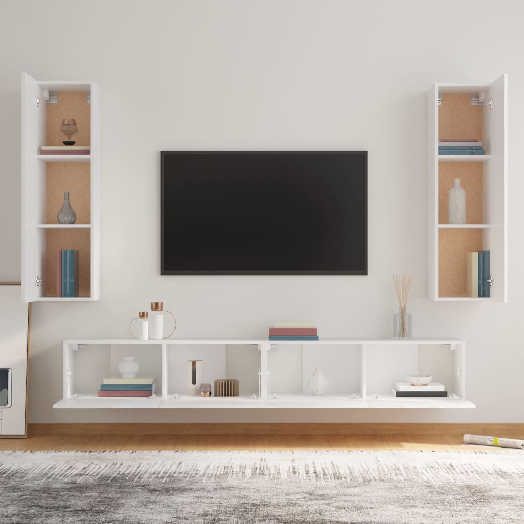 vidaXL Ensemble de 4 meubles TV Blanc Bois d'ingénierie